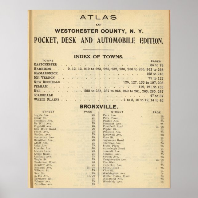 Poster Cidades de Índice, Bronxville (Frente)