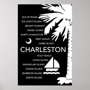 Pôster Cidades do SC de Charleston - preto
