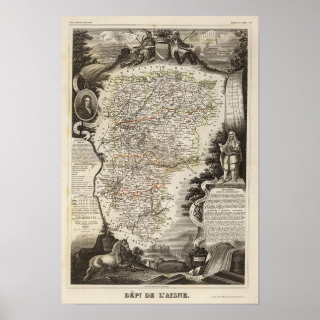 Poster Cidades e cidades mostradas Cor ao longo dos limit (Frente)