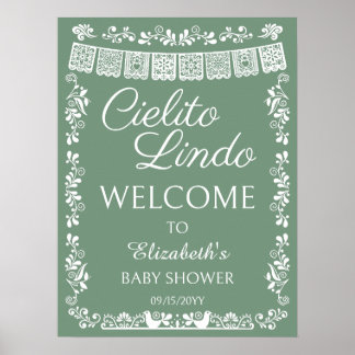 Poster Cielito Lindo Chá de Bebê Olá em Verde Sage