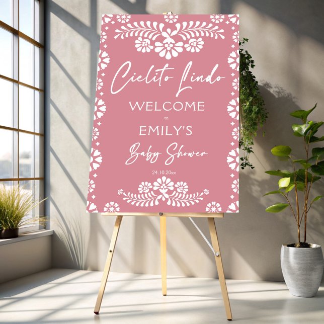 Poster Cielito lindo cor rosa chá de fraldas sinal de boa (Cielito lindo dusty pink baby shower personalized welcome sign poster template digital download)