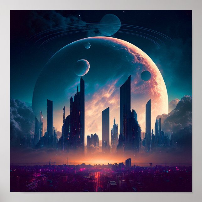 Poster Ciência Ficha Espacial Cyberpunk (Frente)