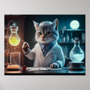 Poster Cientista de Gato Whimsso no Laboratório
