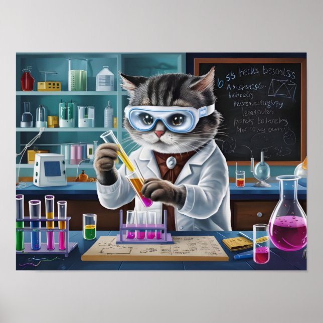 Poster Cientista Gato Repleto em Laboratório (Frente)
