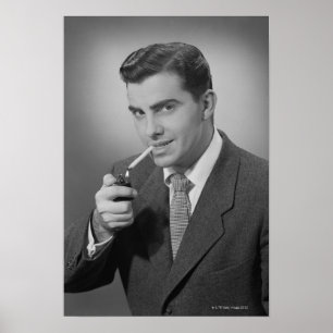Pôster Cigarro da iluminação do homem