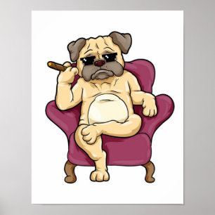 Poster Cigarro De Fumar  Cachorro Pug Muito Legal