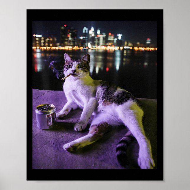 Poster Cigarro Gato Engraçado Fumar Gato Estúpido Bra (Frente)