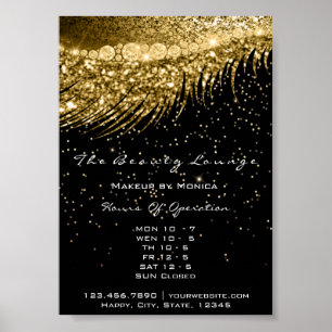 Poster Cílios Maquiagem Horário de Funcionamento Dourado