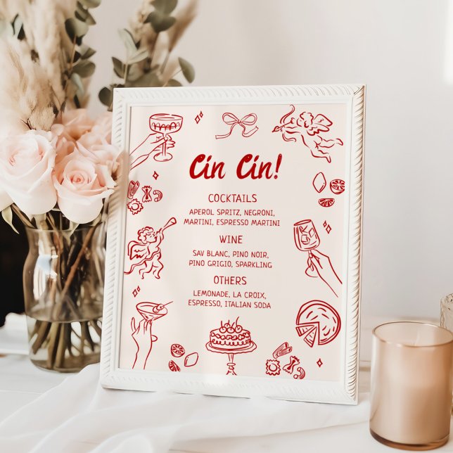 Poster Cin Cin! Menu Red Italiana Bar (Criador carregado)