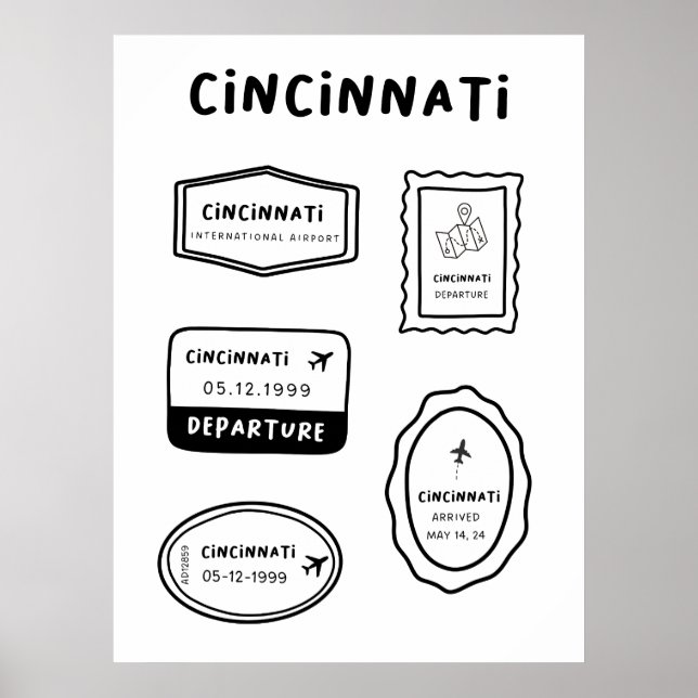 Poster Cincinnati - Coleção de Carimbos de Viagem | Minim (Frente)