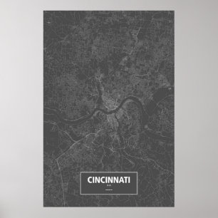 Poster Cincinnati, Ohio (branco no preto)