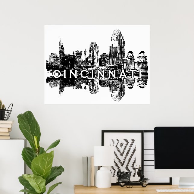 Poster Cincinnati, Ohio, em preto e branco (Escritório em casa)