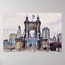 Cincinnati Roebling Suspensão Bridge Watercolor