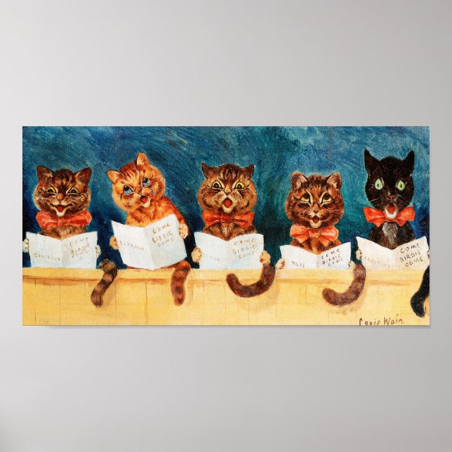 Poster Cinco Cats Cantando, Louis Wain (Frente)