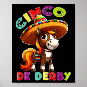 Poster Cinco De Derby Party Horse Racing Poncho Sombrero