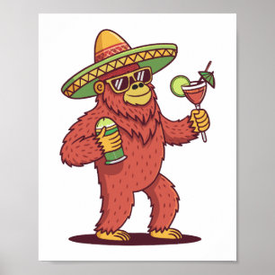 Poster Cinco de Drinko Funny Bigfoot em Sombrero