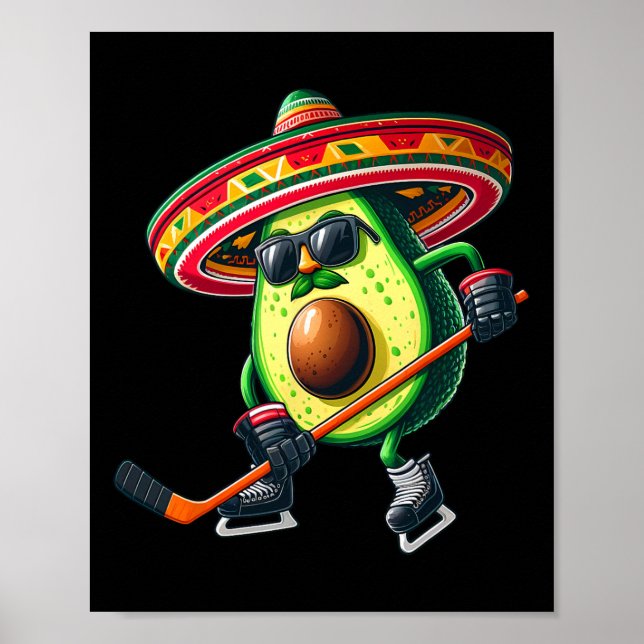 Poster Cinco De Mayo Avocado Mostrando Hockey Com Engraça (Frente)