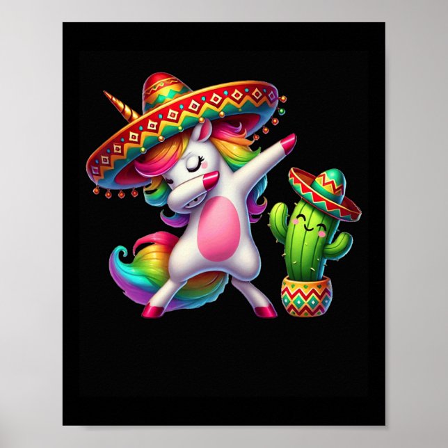 Poster Cinco De Mayo Dabbing Unicorn Cactus mexicanos (Frente)