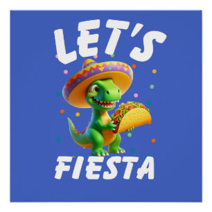 Pôster Cinco de Mayo dinossauro comendo taco