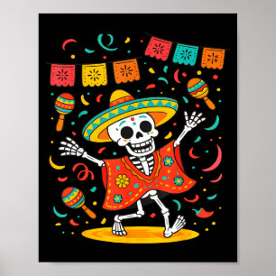 Poster Cinco De Mayo Esqueleto Mexicano Engraçado Poncho