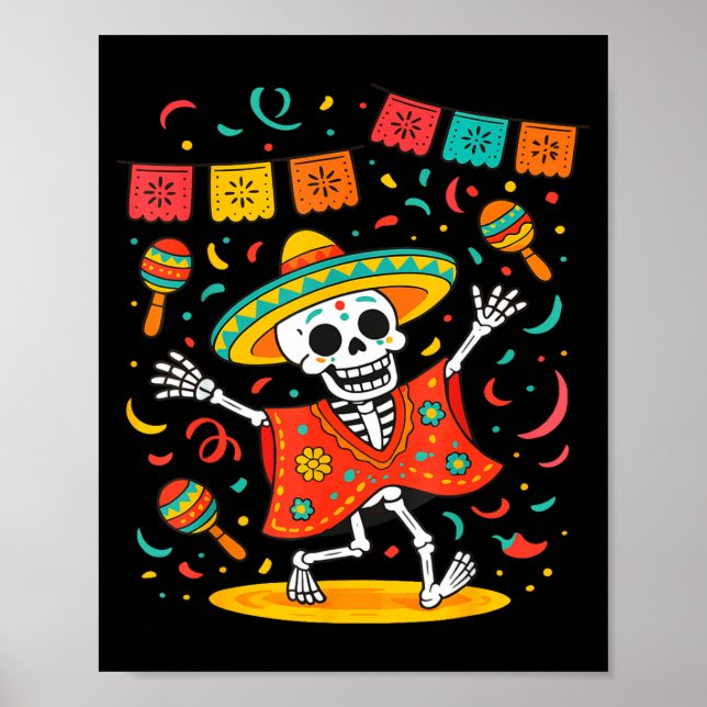 Poster Cinco De Mayo Esqueleto Mexicano Engraçado Poncho  (Frente)