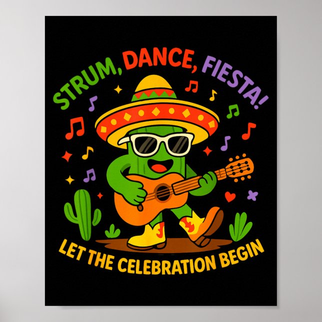 Poster Cinco de mayo funny cactus sombrero strum danceCin (Frente)