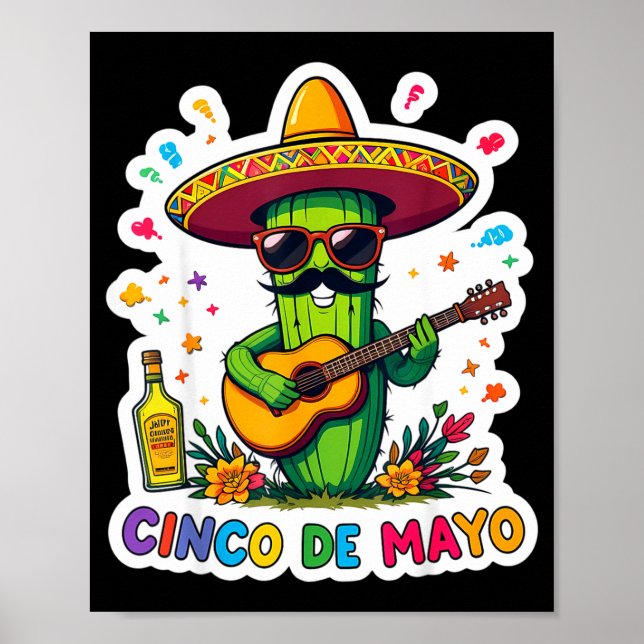 Poster Cinco de mayo funny mexican cactus sunglassesCinco (Frente)