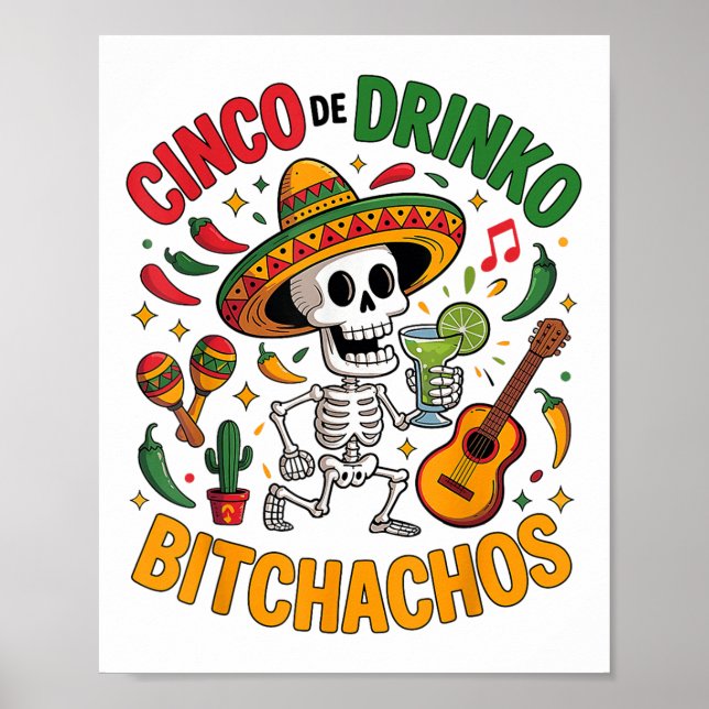 Poster Cinco De Mayo Funny Partido Mexicano Cinco De Drin (Frente)