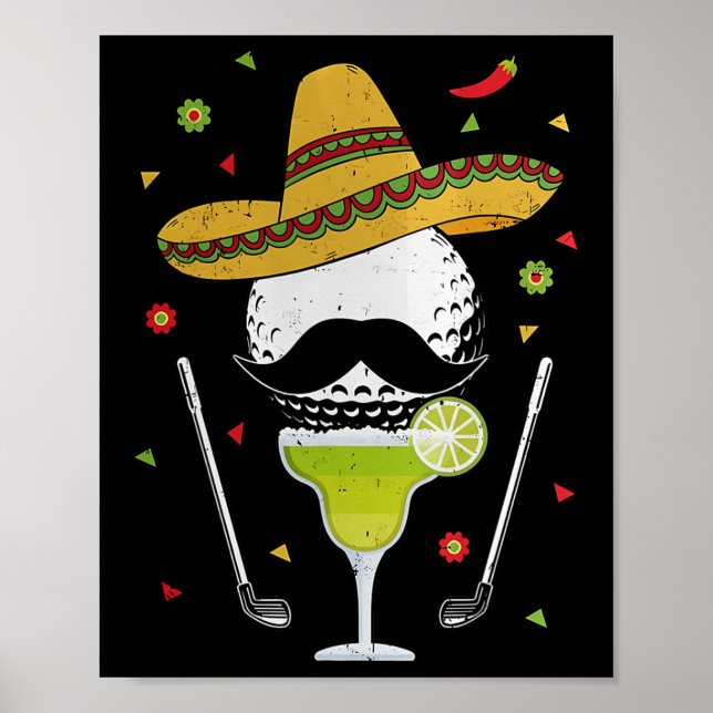 Poster Cinco De Mayo Golfe Byl Com Sombrero E Margarita (Frente)