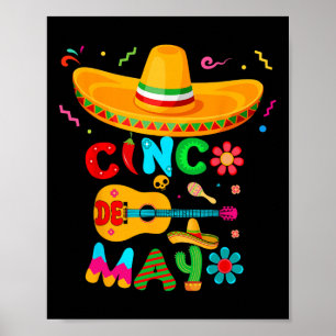 Poster Cinco De Mayo Guitarra Mexicana Cacto Para Homens 