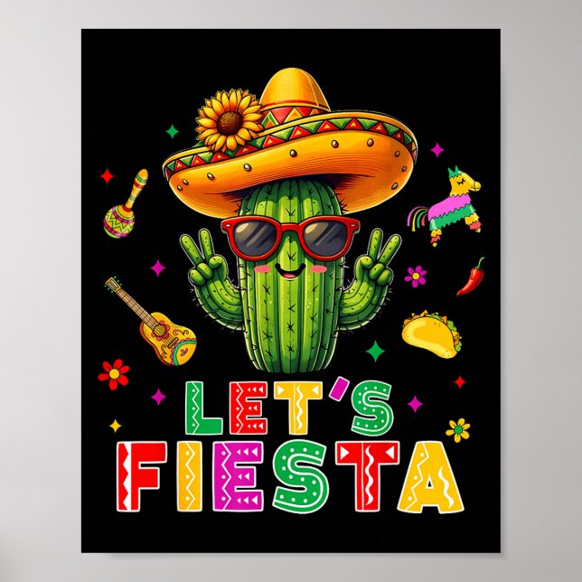 Poster Cinco de mayo mexican cactus funny lets fiestaCinc (Frente)