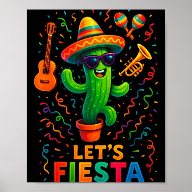 Poster Cinco de mayo mexican cactus party funny letsCinco (Frente)