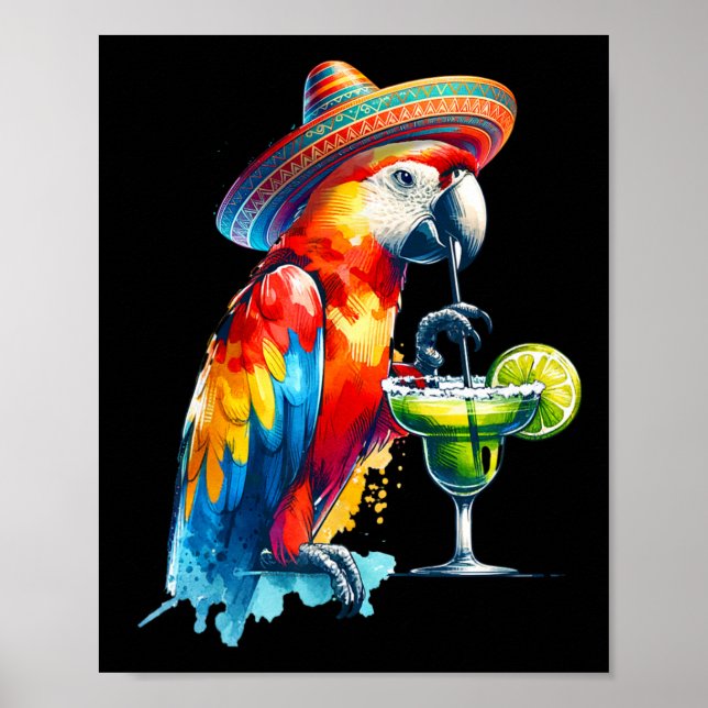 Poster Cinco De Mayo Mexicano Chapéu de Sol Parrot Bebend (Frente)