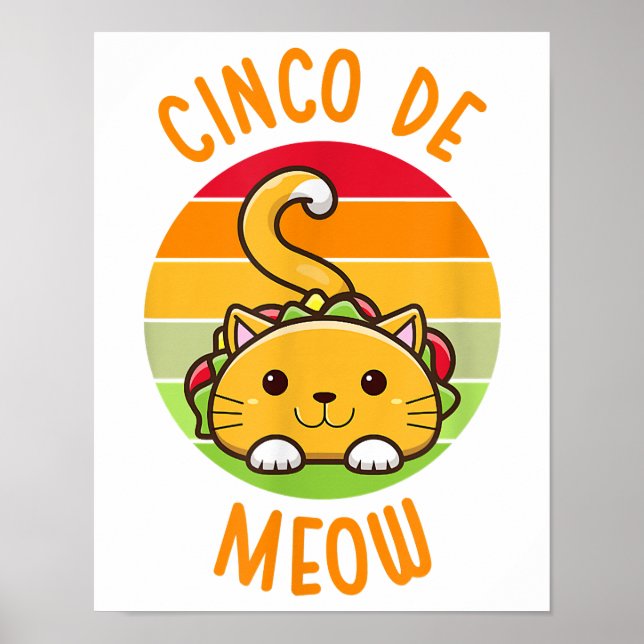 Poster Cinco De Meow Cinco De Mayo Tacos Engraçados Cat L (Frente)