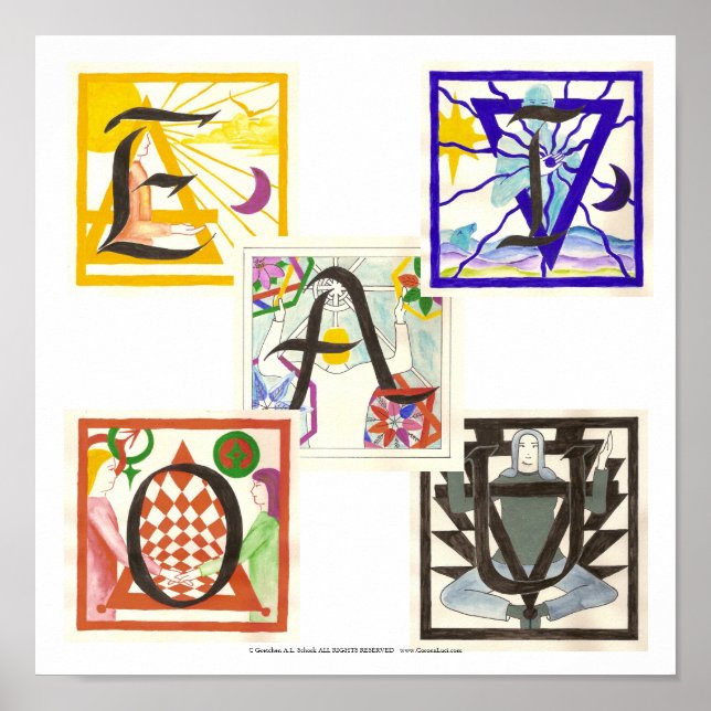 Pôster Cinco elementos e vogais (Frente)