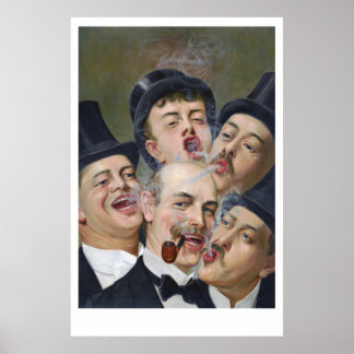 Poster Cinco Homens Fumadores Brincando Cartões