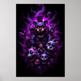 Poster Cinco Noites nos Animatronics do Freddys com Roxo