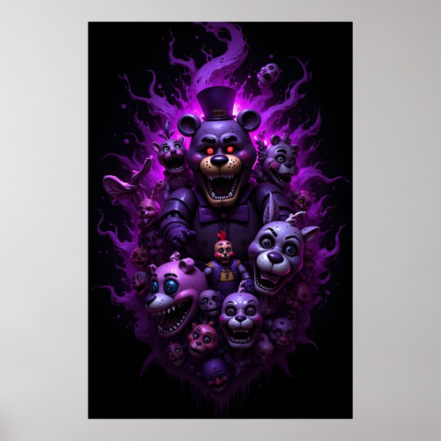 Poster Cinco Noites nos Animatronics do Freddys com Roxo  (Frente)