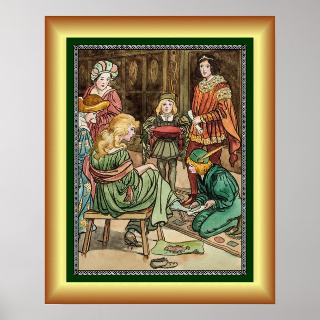 Poster Cinderela E Seu Príncipe Tentando O Slipper (Frente)