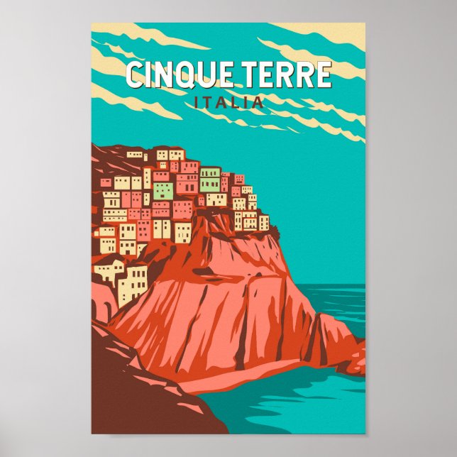 Poster Cinque Terre Itália Viagem Art Vintage (Frente)