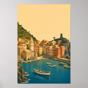 Poster Cinque Terre Itália Viagem Vintage Riviera Italian