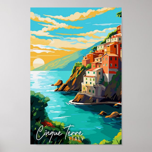 Poster Cinque Terre Itália - viagens vintage (Frente)