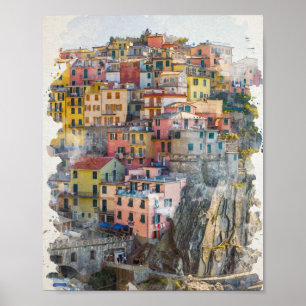Poster Cinque Terre Watercolor Art