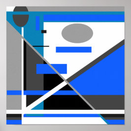 Poster Cinza azul turquesa preto branco geométrico MXM