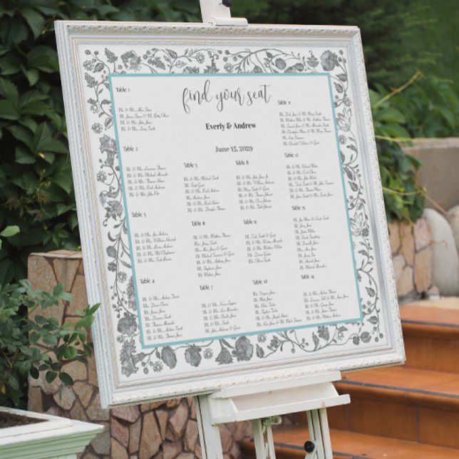 Poster Cinza Boho Wildflower Blue Borders (Criador carregado)