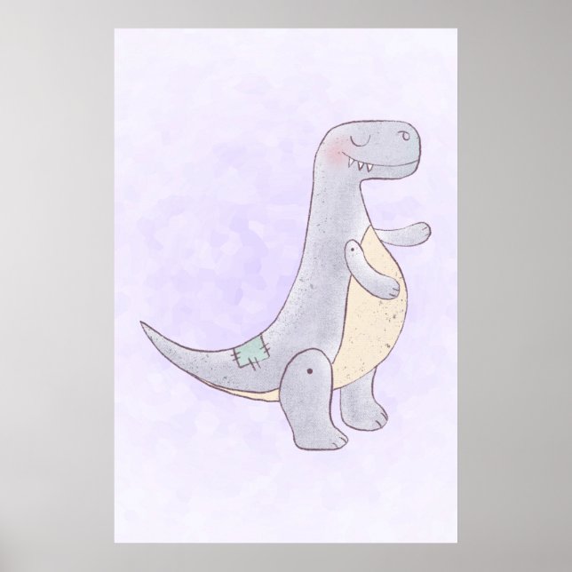 Poster Cinza Bonita Dinossauro Toy Watercolor (Frente)