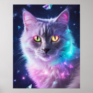 POSTER CINZA CAT RAINBOW SILVER ART
