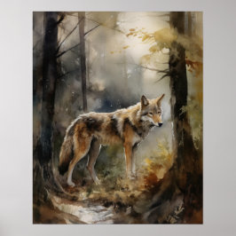 Poster Cinza de Arte Animal do Wolf Woodland