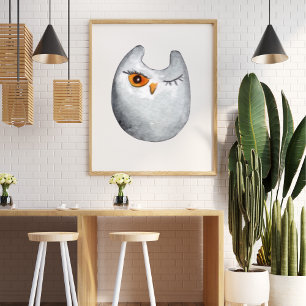 Poster Cinza de coruja de coruja engraçada