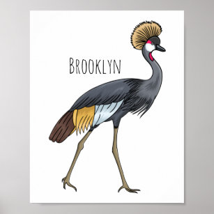 Poster Cinza de desenho animado de pássaros com guindaste